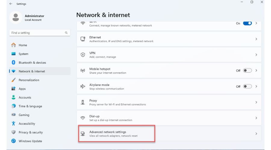 Advanced network settings