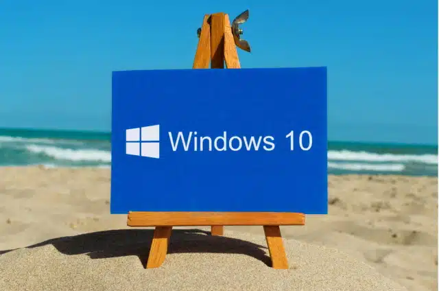 Windows 10 logo on a beach