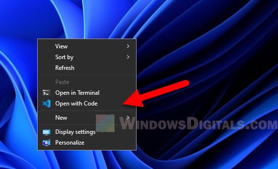 Add “Open with code” to Windows 11 Context Menu