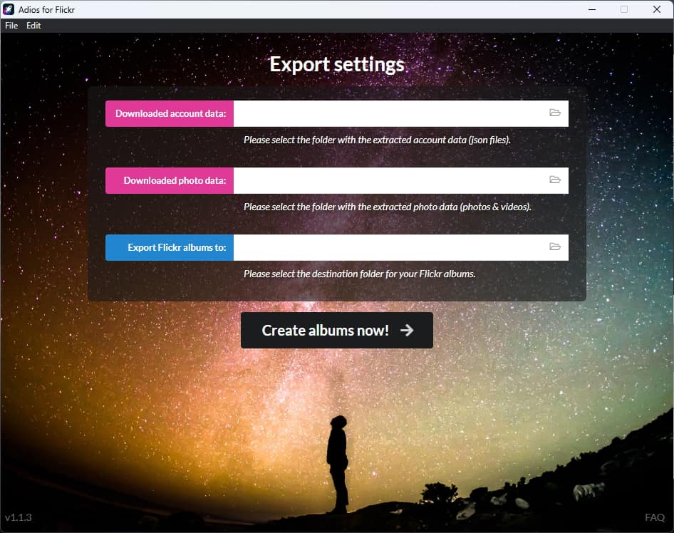 Adios for Flickr export settings