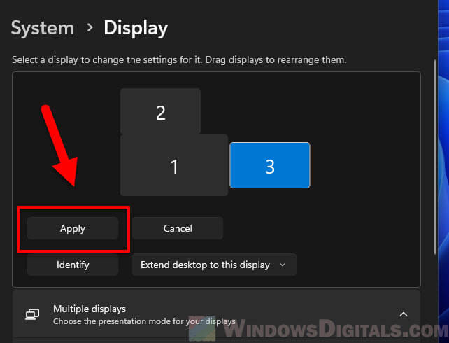 Apply changes to display settings