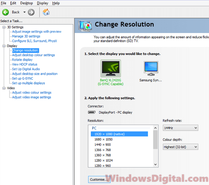 Change Screen Refresh Rate Nvidia Control Panel