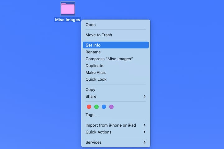 Get Info in the context menu for a folder.