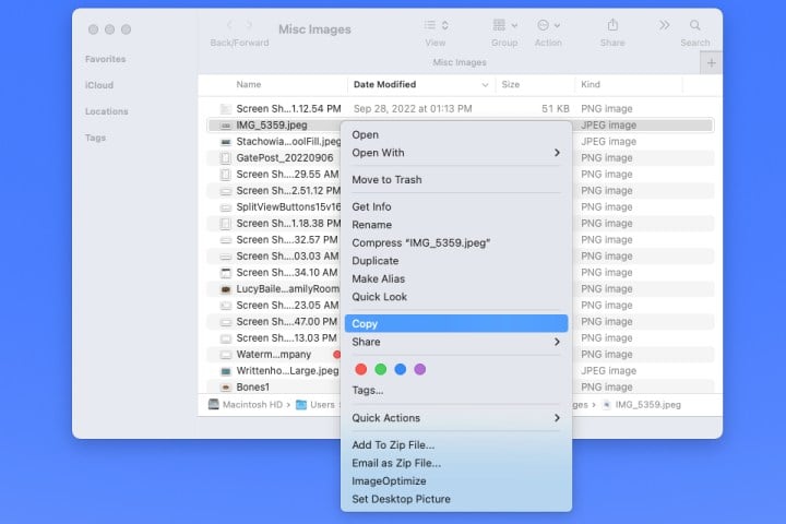 Right-click context menu on Mac.