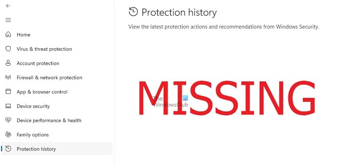 Windows Security Protection History is missing or not showing in Windows 11