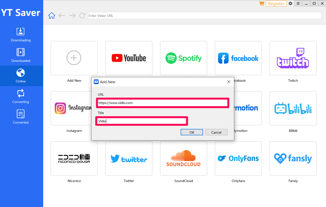 Adding Vidio website inside the YT Saver app