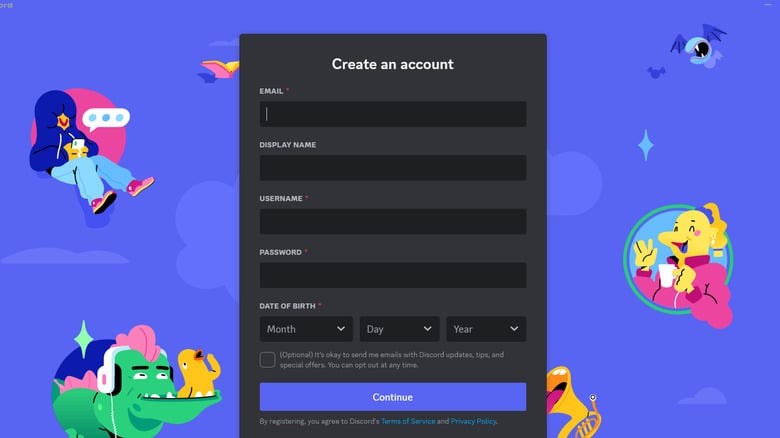 creating an account on Discord