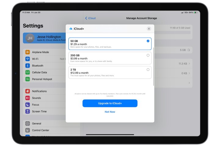 iPad showing iCloud+ storage plans.