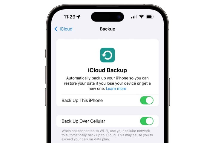 iPhone showing iCloud Backup Settings.