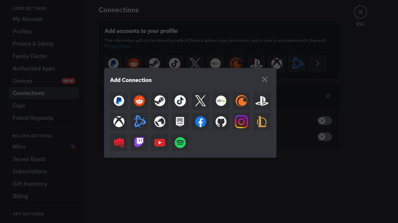 adding connections in Discord