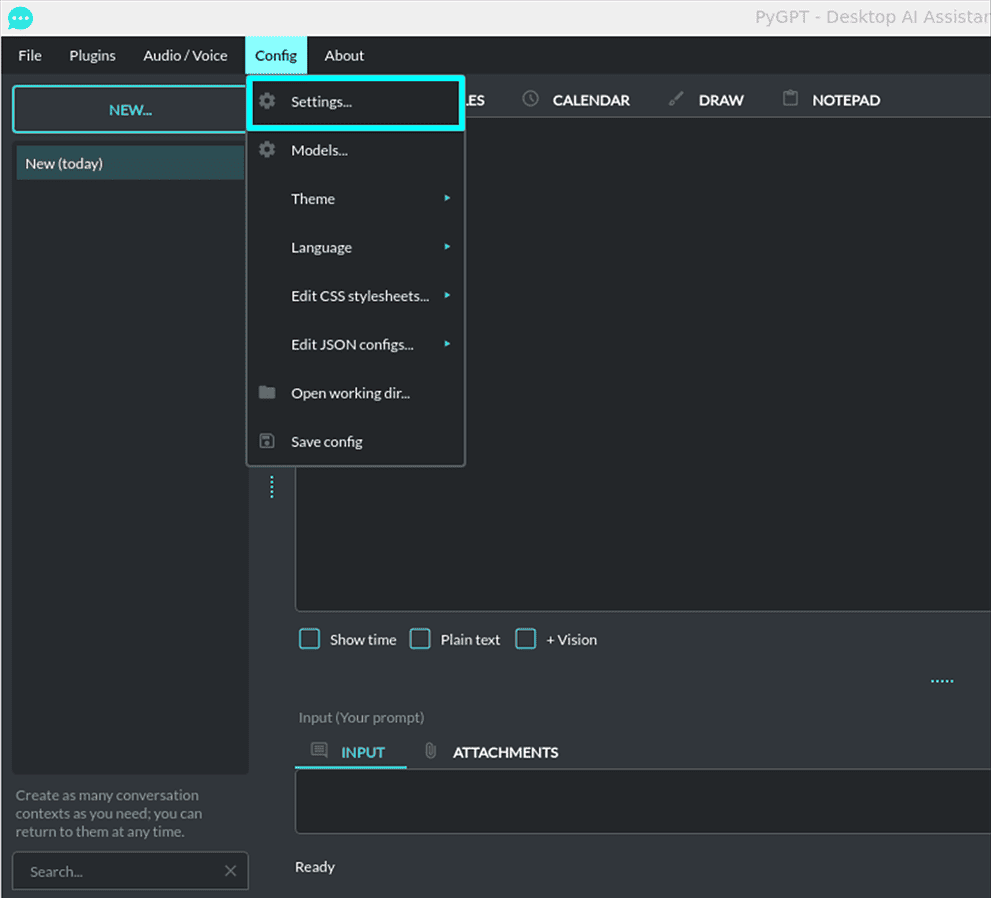 opening configuration settings of pygpt in linux