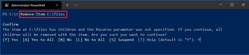 PowerShell delete folder command with confirmation