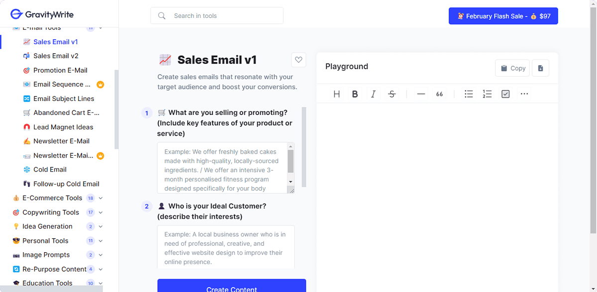 sales email content generator gravitywrite
