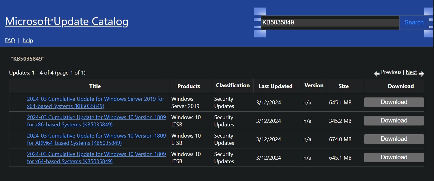 Windows Server KB5035849 update