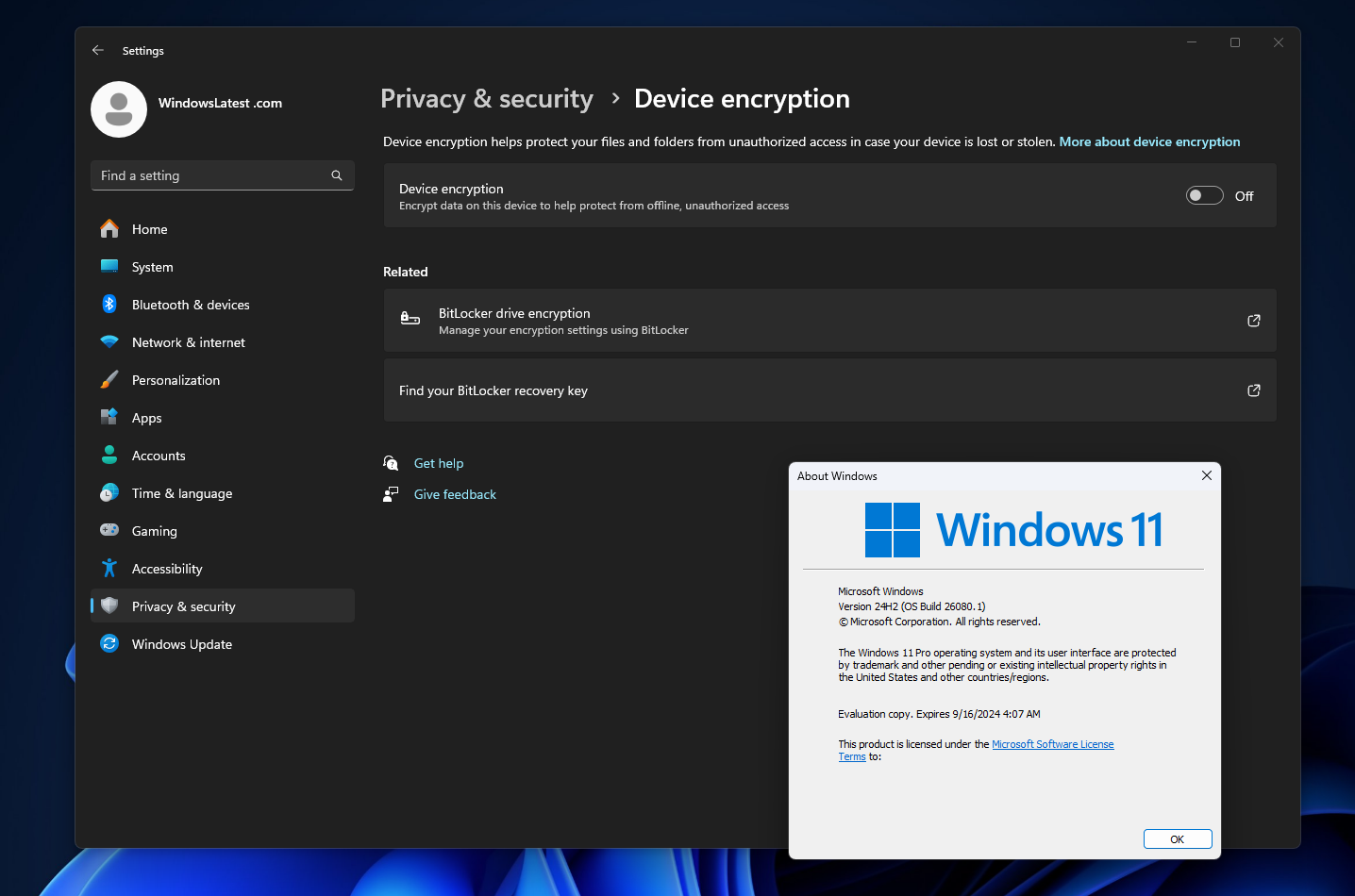 device encryption in windows 11 24h2