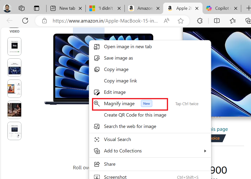 magnify option in ms edge