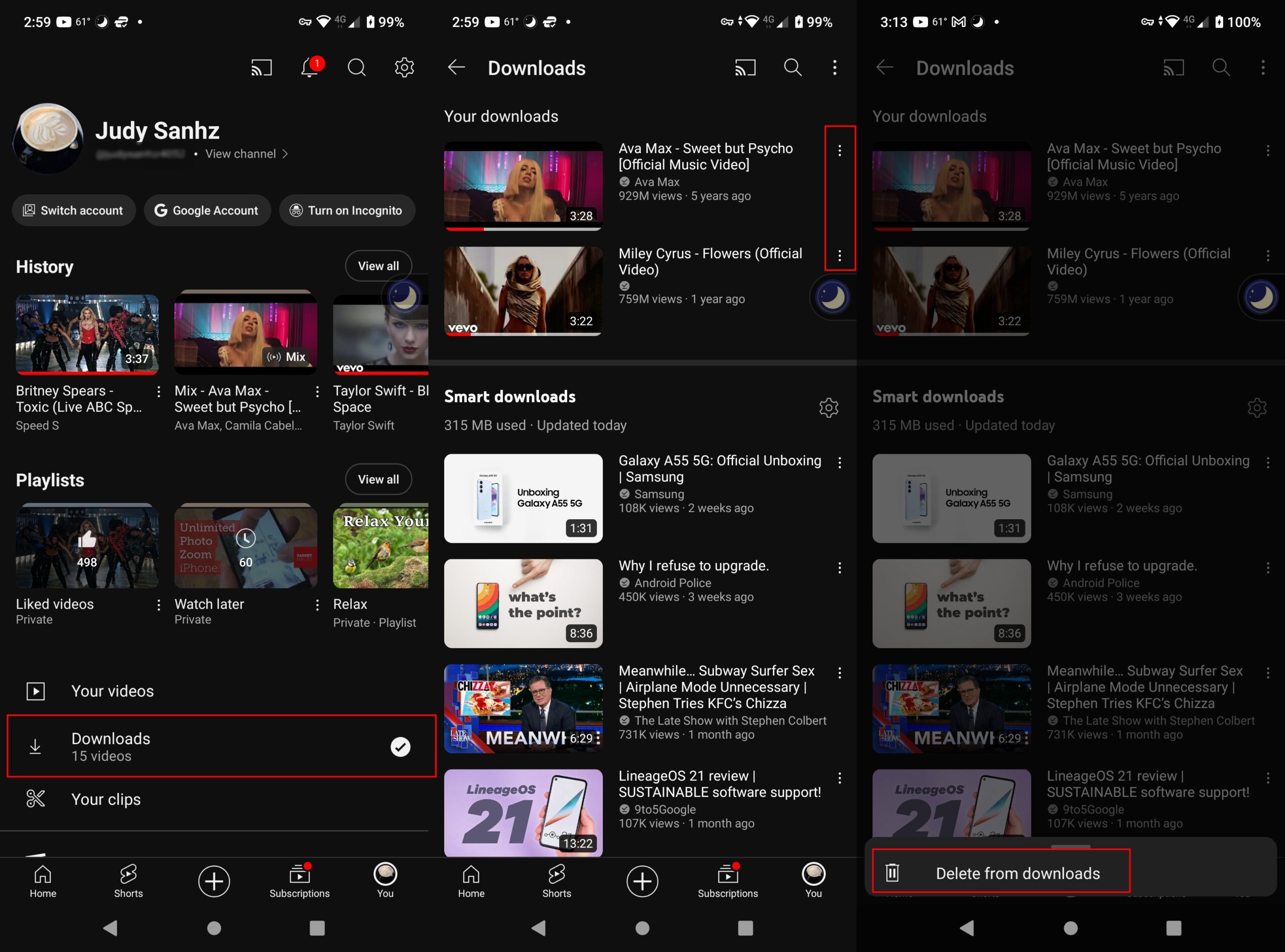 Steps to erase a downloaded YouTube video on an Android phone