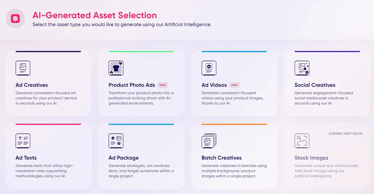 AdCreative AI generated asset selection