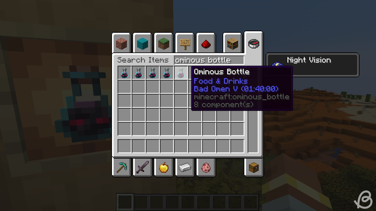 Ominous bottles of different Bad Omen levels in Minecraft 1.21