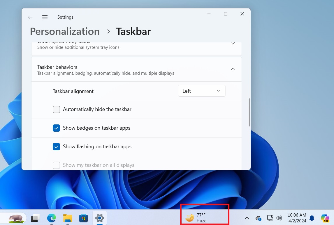 Windows 11 widgets board on taskbar right side