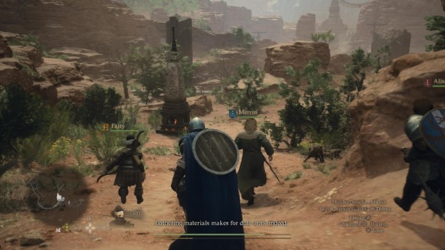 A group exploring the open world in Dragon's Dogma 2.