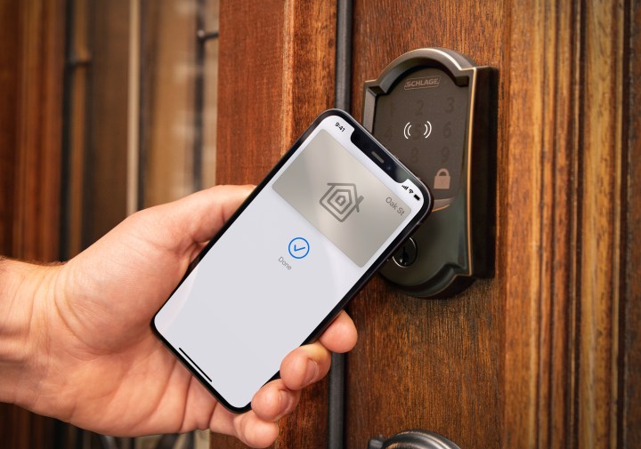 Schlage Encode Plus with home keys phone tap to unlock.